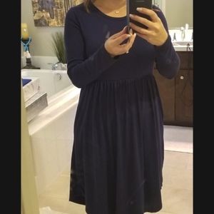 Solid Navy Long Sleeve Dress with POCKETS